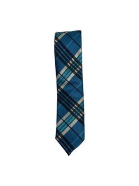R Classics London Blue Plaid Tie Mens Handmade 100% Polyester Checkered Necktie